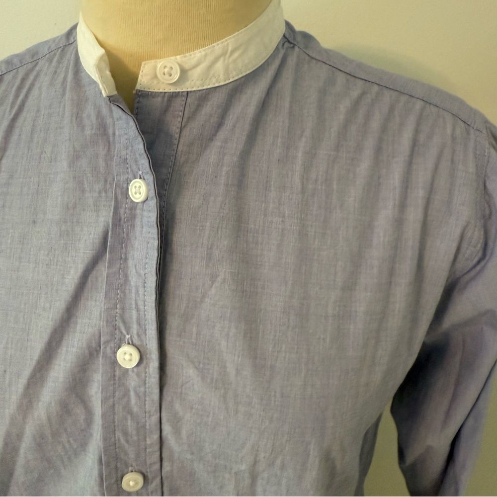 J. Crew Chambray Blue Relaxed-Fit Collarless End-On-End Cotton Tunic Shirt 4 - Picture 3 of 10